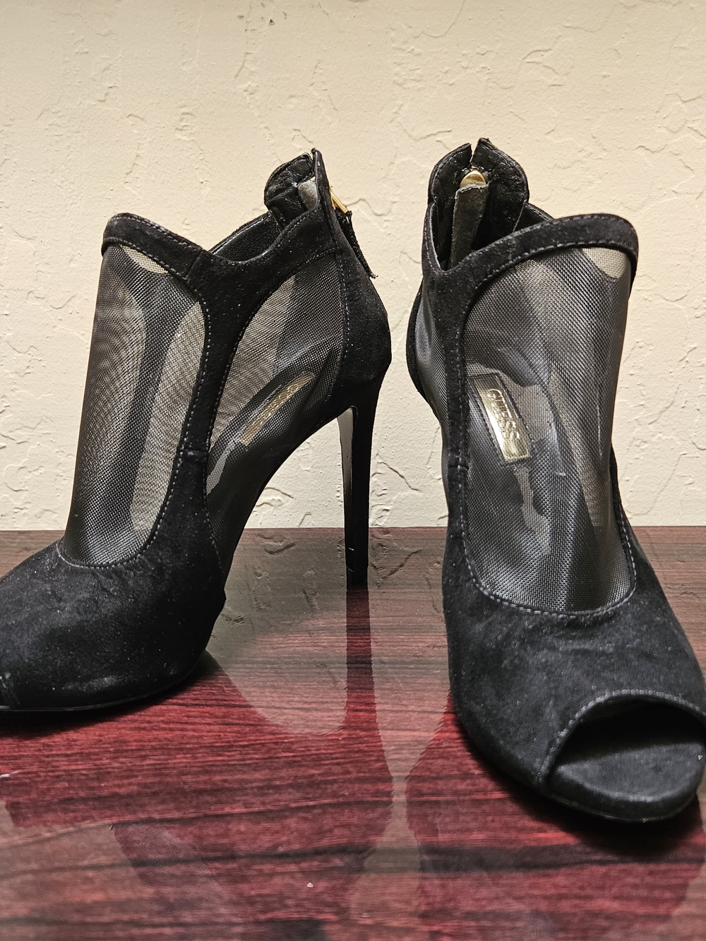 GUESS Black Mesh Peep-Toe Stiletto Booties, Size 5.5 - (Item #95)